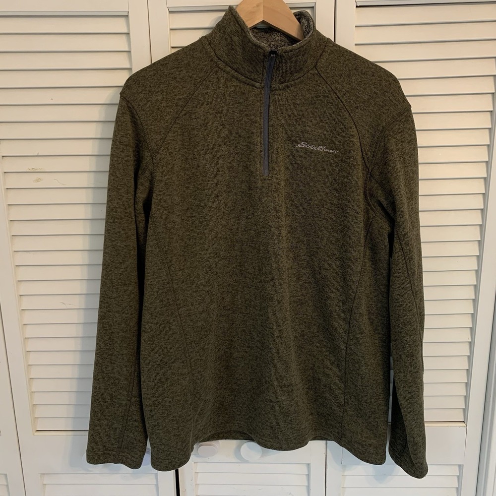 Eddie Bauer 1/4 Quarter Zip Sweater Fleece Pullover Mens L Olive Green Gorpcore